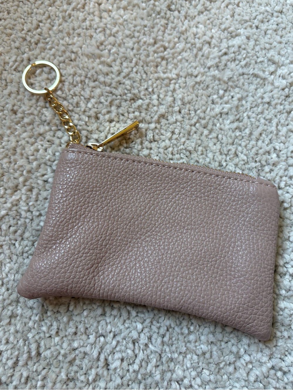 Vera Pelle Pebbled Leather Key & Card Holder in nude beige with Gold Hardware